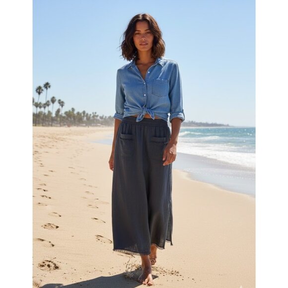 NWT Nomad The Label Aurora Maxi in Charcoal Linen Pull-on Skirt XS - Picture 2 of 7